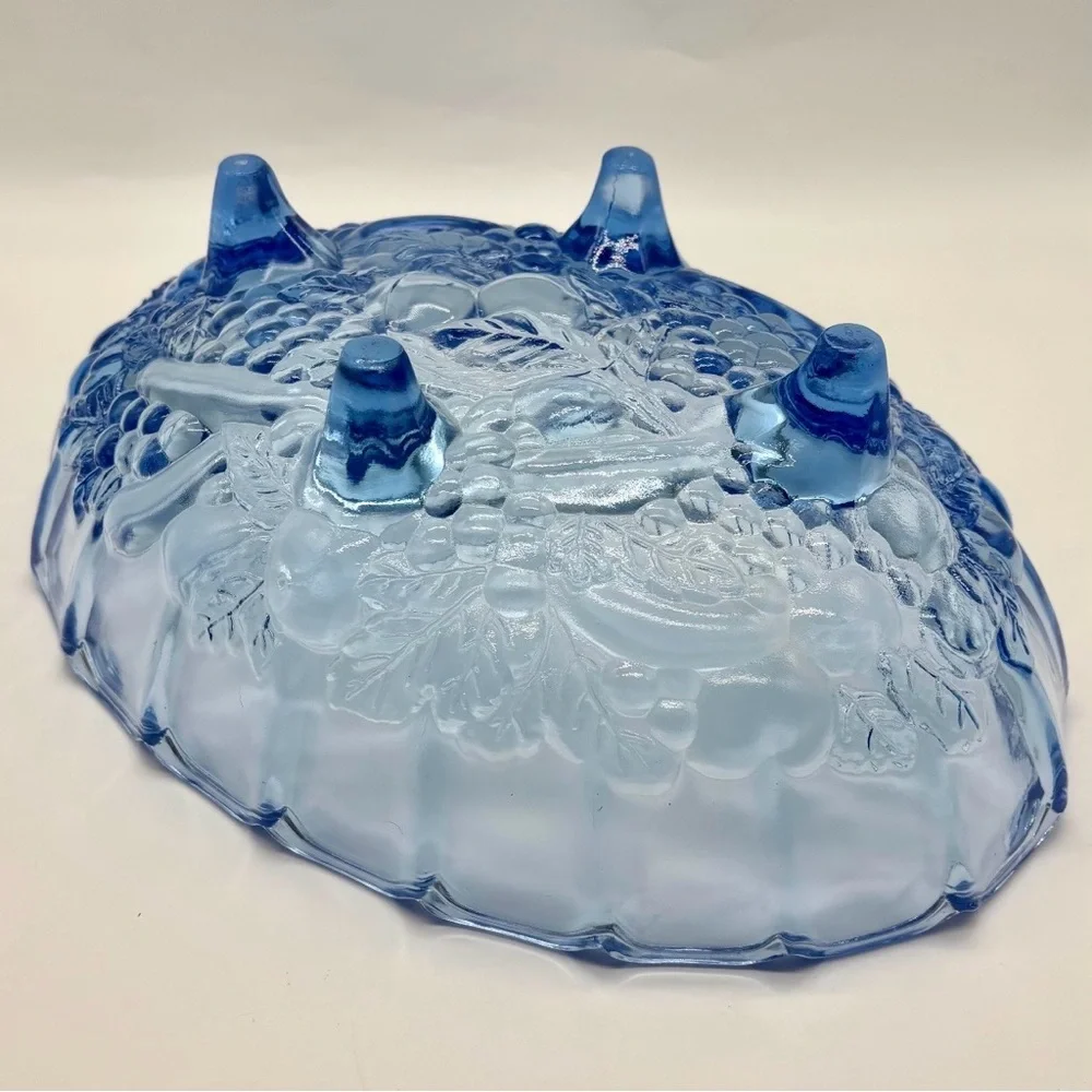 Indiana Glass “Garland” Footed Oval Bowl Riviera Blue - Picture 3 of 7